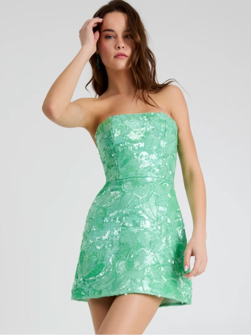 helsi linda green all over floral sequin strapless flare mini dress medium NEW - Picture 4 of 4